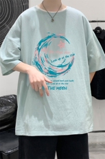 YT2641-P30亚麻短袖t恤男大码五分袖男宽松七分袖大皂风模特，男装T恤，电商A040