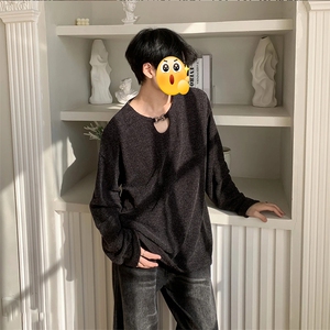 (网图慎用）320g重磅肌理感锁链大码长袖T恤男T24517-特P42控79图片