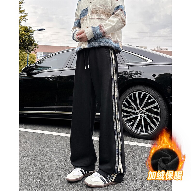 A178-XK60023JR-P40加绒美式直筒休闲卫裤三条杠长裤青少年裤子,男装休闲裤,电商A178