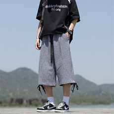 立体裁剪设计格子薄款休闲裤夏季新款潮牌宽松七分裤男2558特P28，男装牛仔裤，电商C305A