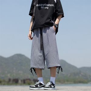 立体裁剪设计格子薄款休闲裤夏季新款潮牌宽松七分裤男2558特P28图片