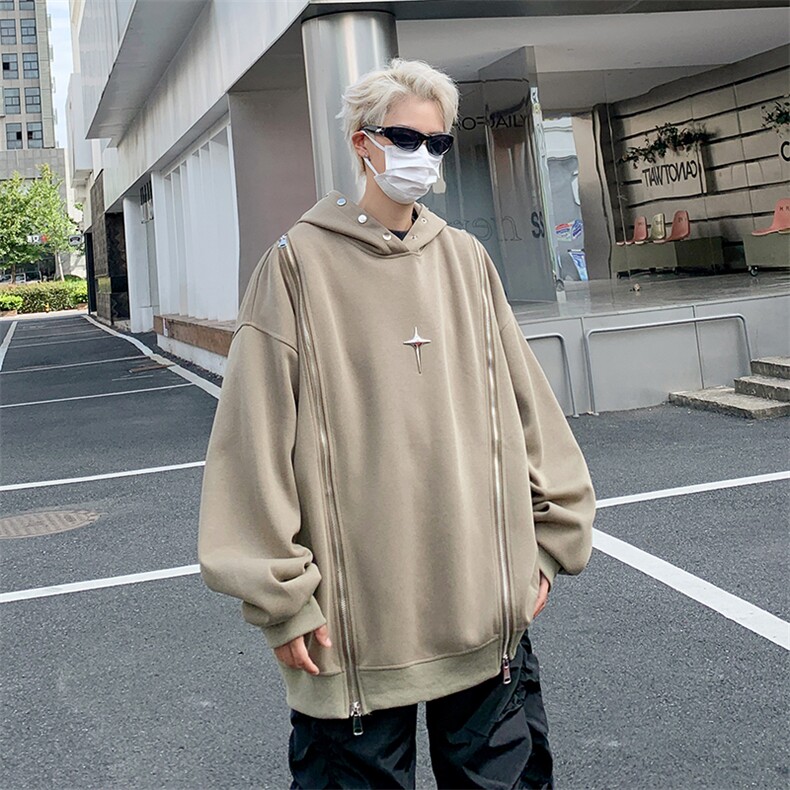秋款男连帽卫衣工装双拉链休闲十字架夹克宽松外套WY020P55,男装卫衣,星座1013-1