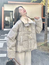 撞色短款小香风碎花羽绒服2025新款女冬独特漂亮毛绒领派克服外套，女装羽绒服，慧尚2-185