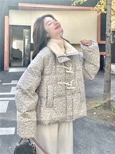 撞色短款小香风碎花羽绒服2025新款女冬独特漂亮毛绒领派克服外套图片