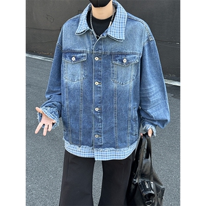 撞色拼接假两件外套女春秋美式复古宽松翻领开衫夹克JK02579-P75图片