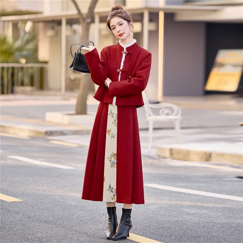 现货新中式提花90羽绒服套装纯色女2025冬季新款超好看保暖女,女装套装/套裙,韩宇舍