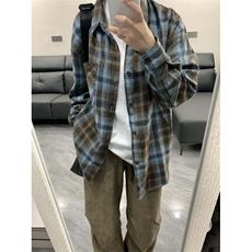 【有货】美拉蓝穿搭格子衬衫男设计感衬衣美式复古外套C40CC-P43，男装衬衫，星座1007（原301D）