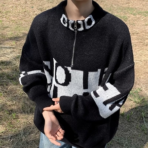 重磅半高领拉链针织毛衣秋冬款25@新款慵懒风加厚外套毛衫V10-P52