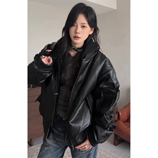 连帽pu皮衣外套男女新款春秋宽松美式假两件皮夹克上衣LB1012-P95，男装夹克，星座1008