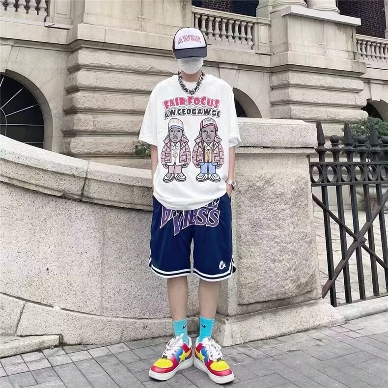 美式街头嘻哈刺绣字母篮球短裤高街复古休闲百搭运动五分裤男,男装牛仔裤,星座1210-1