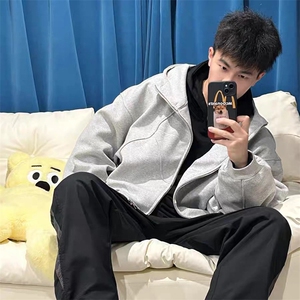 抖音得物高品质二开26春装美式高街重磅结构高领连帽卫衣外套W62