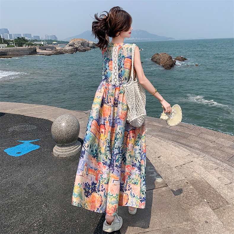 蕾丝拼接度假风无袖碎花连衣裙女夏2025新款绝美流行爆款多巴胺,女装连衣裙,2C110