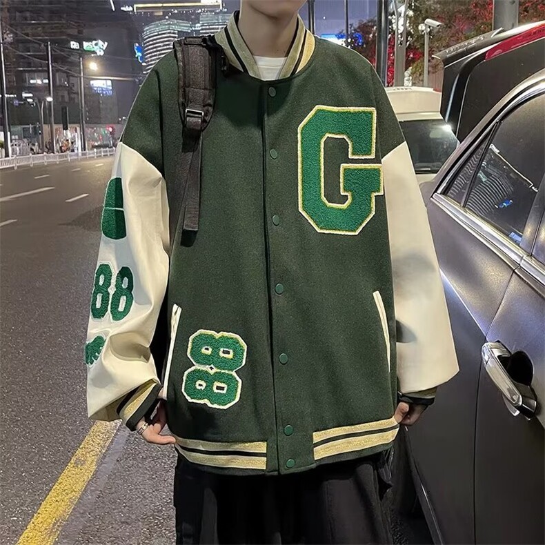 美式复古毛昵刺绣夹克短款棒球服男秋欧美高街工装夹克外套JZ42,男装夹克,星座1116A-1（原606A）