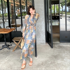 法式复古碎花连衣裙女夏季新款度假风森系小众收腰显瘦气质长裙子，女装连衣裙，浙宝210（原浙宝191）