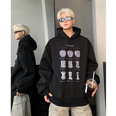美式黑色水果印花连帽卫衣男女2025秋季新款帽衫外套W501-p45，女装短外套，电商C307