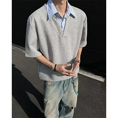 1506/QD9150/P39假两件衬衫领短袖T恤男款夏季潮牌凉感半袖，男装T恤，星座1506