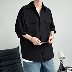 C5041/P35夏季薄款凉感冰丝短袖衬衫男宽松纯色大码七分袖衬衣，男装衬衫，电商A141