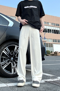 A178 8059 新款夏季薄款透气耐磨男直筒长裤麻休闲宽松垂感阔腿裤图片
