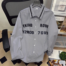 1中性风条纹衬衫女大码M-5XL日系港风情侣长袖衬衫男CCS8018P45，男装衬衫，星座226-2