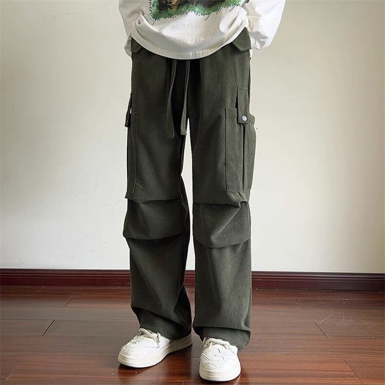 K014-P43灯芯绒工装裤男士春秋新款宽松直筒裤子潮流大码阔腿,男装工装外套,电商B323A