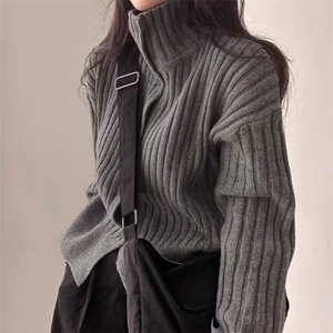 时尚高领羊毛衫女宽松显瘦2024新款潮流外套图片