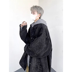 小香风亮片牛仔外套男士春秋工装夹克潮宽松翻领上衣HH7255P99，男装工装外套，星座1013-5