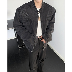 GC9681-P78牛仔外套男高级感痞帅重工潮牌男装垫肩立领牛仔衣夹克，男装工装外套，电商C233