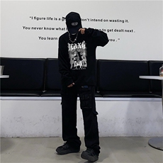 INS潮流街头暗黑嘻哈字母印花宽松加绒圆领卫衣EE015-P45，男装卫衣，星座911-3