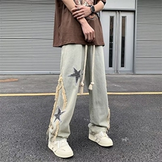美式高街毛边重工艺水洗工装牛仔裤N099-P50，男装牛仔裤，星座308B-2
