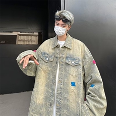 牛仔外套男秋季水洗做旧夹克春秋款美式复古潮牌上衣AM2229P78，男装工装外套，星座1013-5