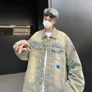 牛仔外套男秋季水洗做旧夹克春秋款美式复古潮牌上衣AM2229 P78图片