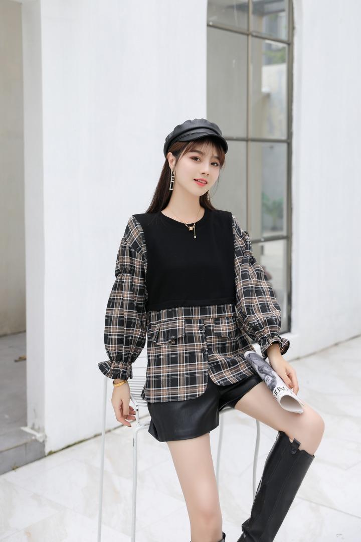 休闲格子平针织小衫,女装其它,美依菱
