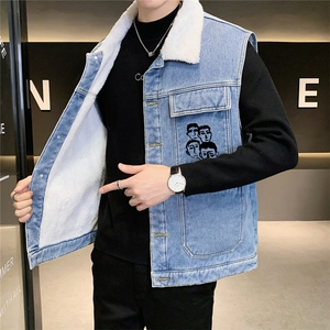 MJ256J-68-限价98 M-5XL 牛仔马夹大码加绒羊羔绒工装ins图片