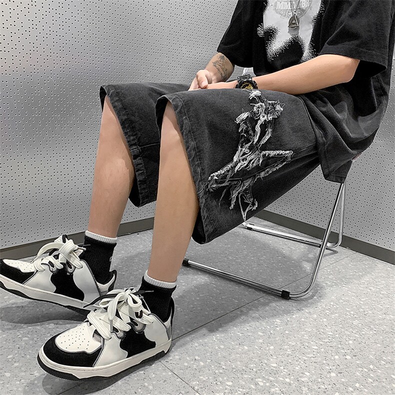 男士短裤ins潮牌五分裤夏季宽松运动休闲牛仔裤XD22935-P45,男装牛仔裤,电商A042