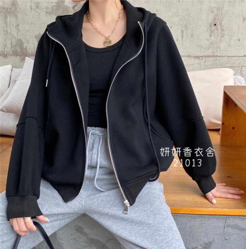 现货。妍妍香衣舍21013韩版连帽拉链卫衣外套女,女装卫衣/绒衫,香衣舍