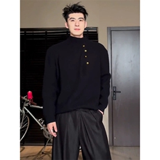 秋季新款潮流侧扣设计高级感时尚百搭高领针织毛衣LF09P75特，男装针织衫/毛衣，电商D256