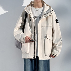 春秋户外冲锋衣男女同款防风防水连帽工装外套登山服夹克2481-P75，男装夹克，星座1403B