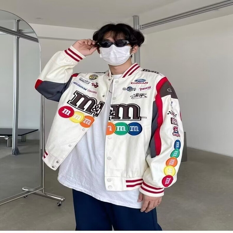 春秋美式复古高街刺绣mm豆棒球服外套男女宽松嘻哈潮牌机车服夹克,男装夹克,星座218-8