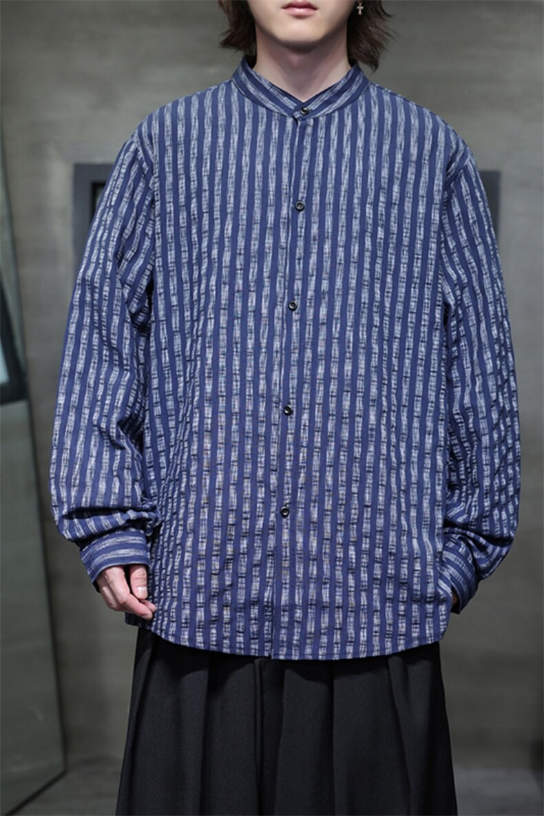 秋季新款风高品质条纹长袖衬衫男士衬衣潮新中式T2453-P68,男装衬衫,电商A227