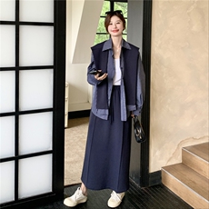 现货:秋装新款休闲条纹衬衫半身裙三件套装裙2C135-8888P185K258，女装套装/套裙，2C135