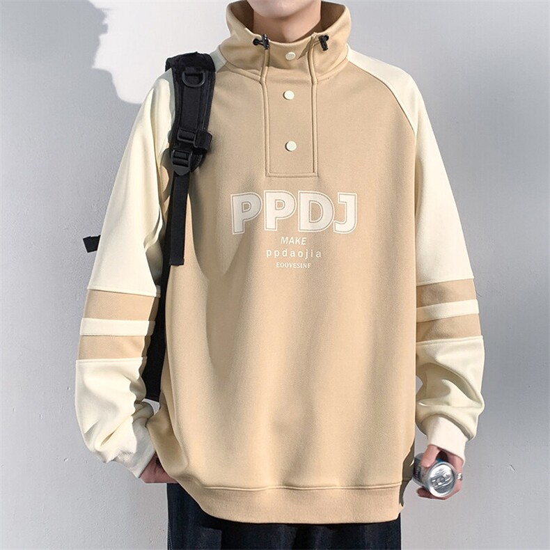 特批P40无差价25春新字母印花菠萝格立领卫衣男潮流撞色上衣W5007,男装卫衣,电商A001-1