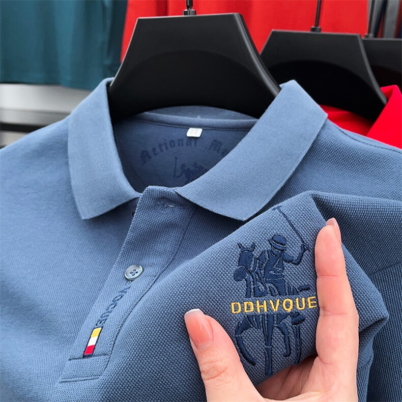 纯棉T恤男长袖中年商务翻领爸爸装polo衫男士休闲大码春秋上衣服图片