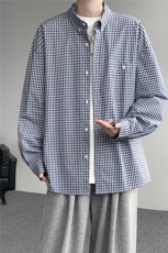 8XL-Mmiu系穿搭复古蓝格子衬衫男宽松纯棉长袖衬衣男CS540-P45，男装衬衫，电商D206-1