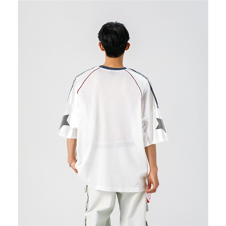美式橄榄球透气球衣印花网面大码M-5XL短袖T恤男DX78027P39控65,男装T恤,星座226-1