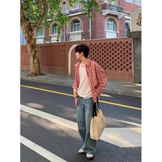 格子衬衫男女宽松痞帅长袖格纹衬衣帅气薄款防晒外套C1142，男装衬衫，星座1116A（原606A-3）