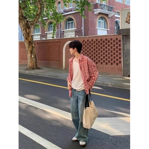 格子衬衫男女宽松痞帅长袖格纹衬衣帅气薄款防晒外套 C1142图片