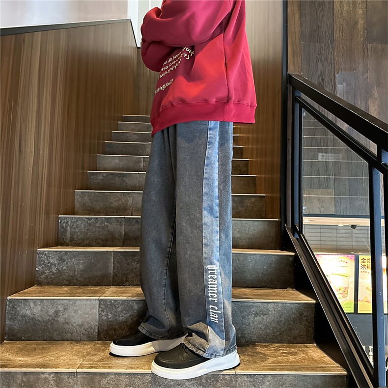 k1072-p55-M-5XL现货宽松牛仔裤马丁靴黑暗拼接,男装牛仔裤,星座116