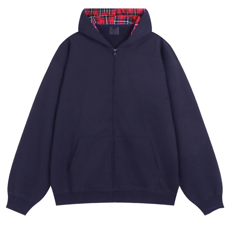 抖音得物品质二开25秋冬美式假两件格子连帽卫衣开衫外套CM35，男装卫衣，电商A486-1