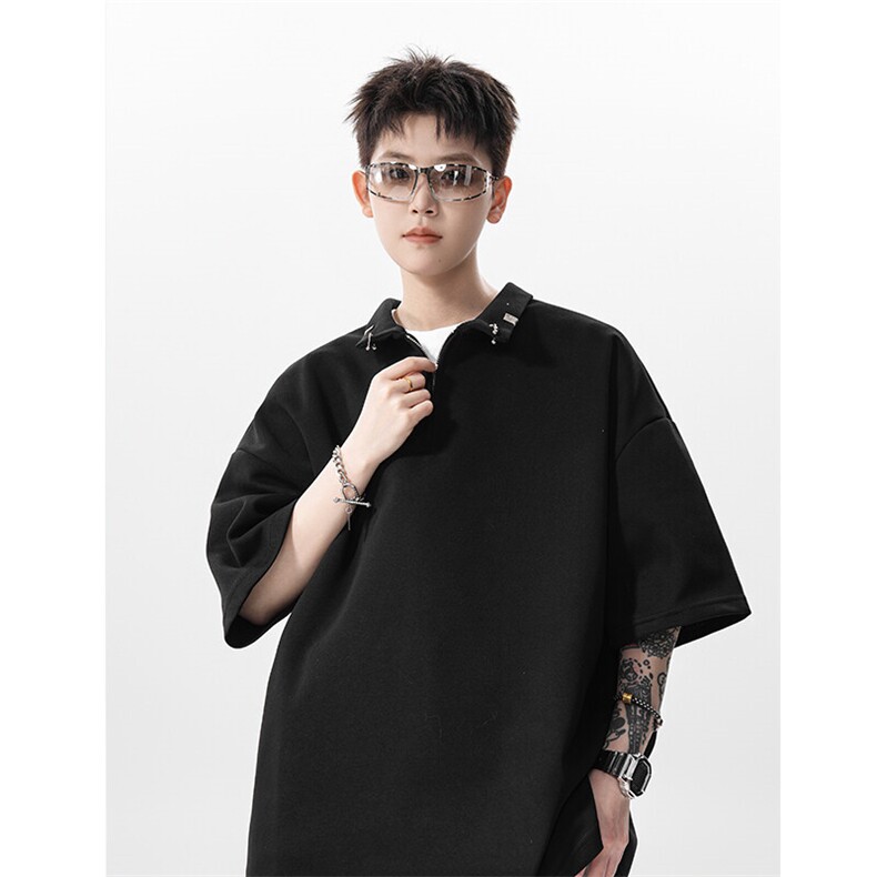 金属扣半拉链翻领polo衫短袖t恤 XH113-特p38图片