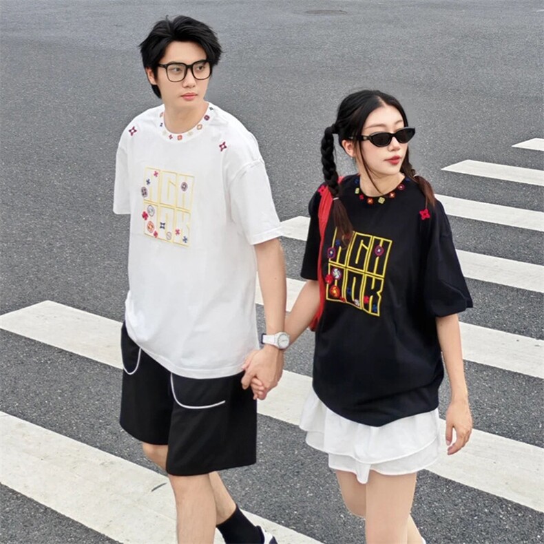 万针全刺绣工艺抖音得物高品质260克重磅纯棉双纱美式高街短袖T恤,男装T恤,电商A486